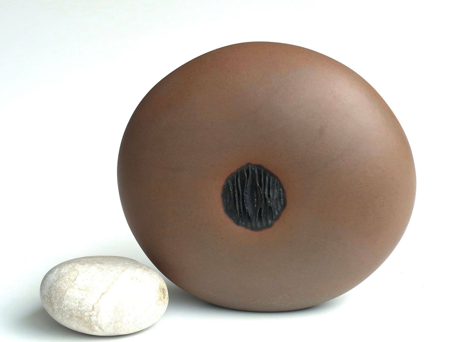 French Vintage Abstract Ceramic Sculpture, 1980s / Noguchi, Sphere, Art, Brown Black,