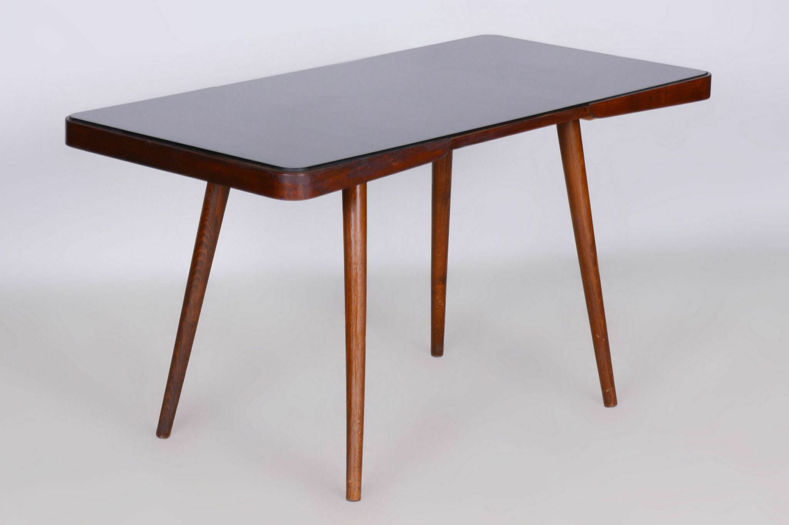 Original Midcentury Beech Coffee Table, Opaxit Glass, Maker Interier Praha, Well Preserved Condition, Revived Polish, Czechia