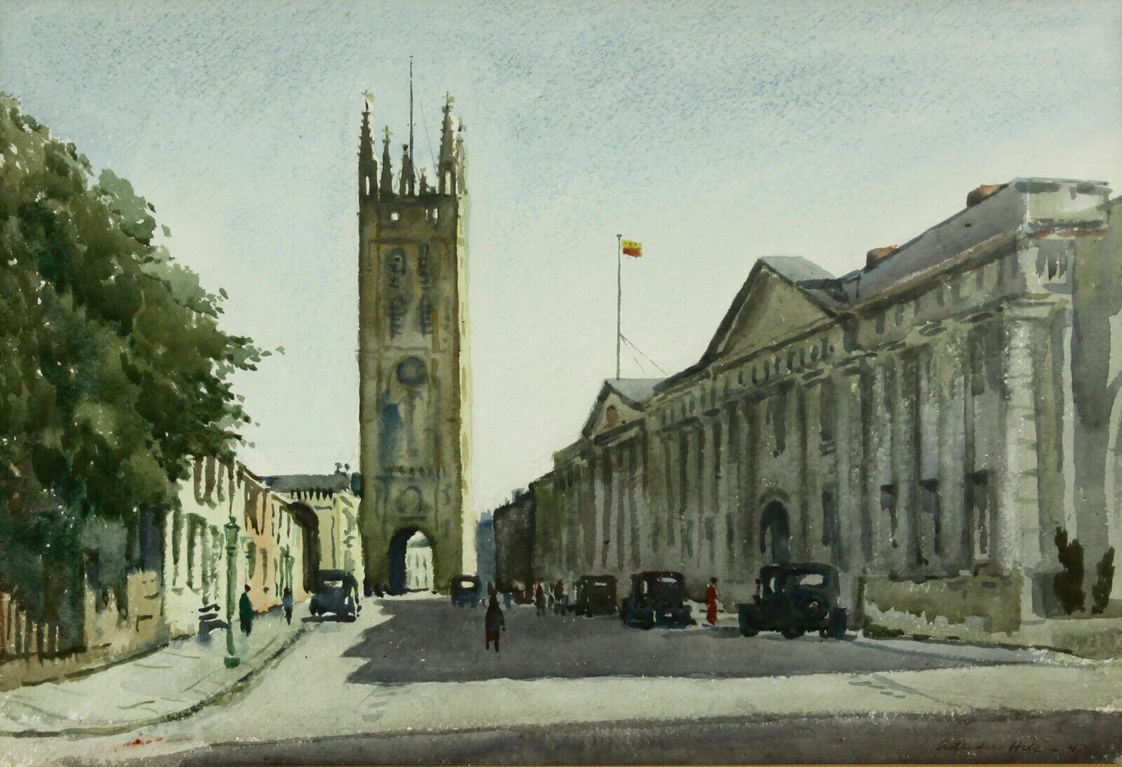 Watercolour By Adrian Hill. Stand Alone Church Tower In A City photo furniture