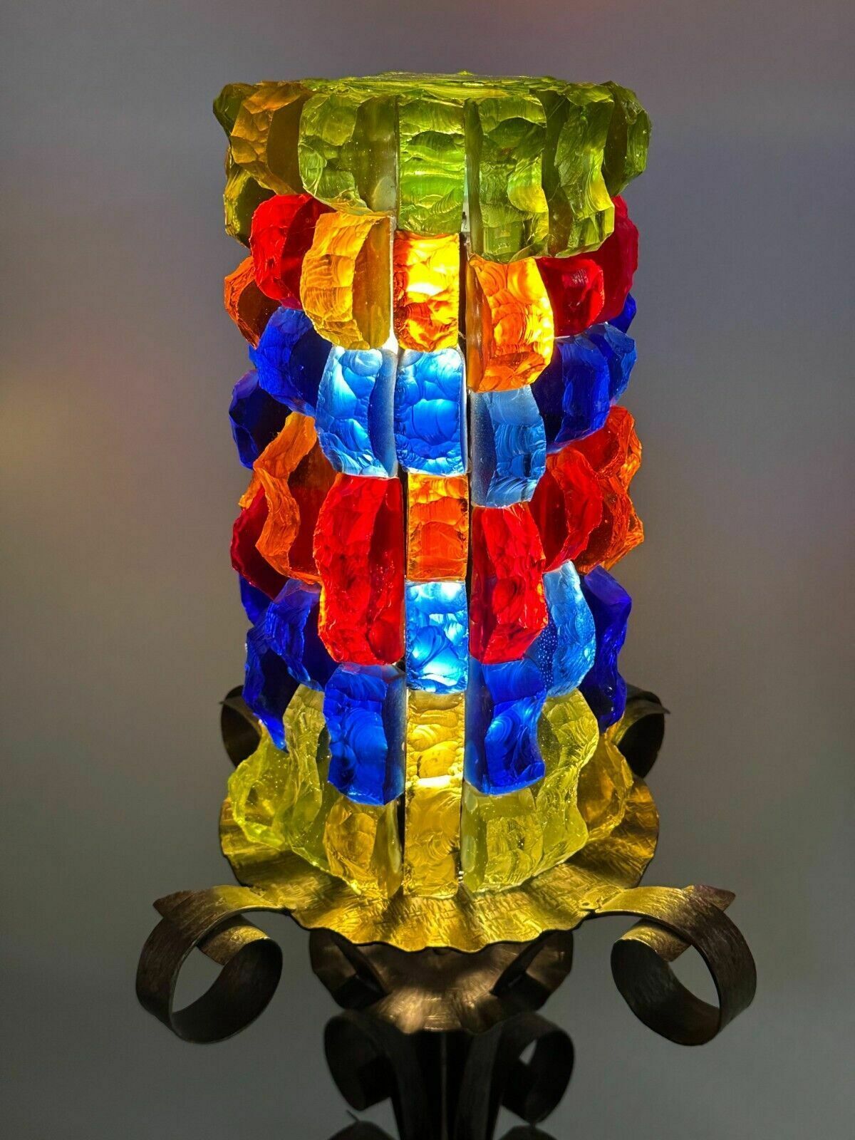 photo for sale 60s 70s Brutalist Floor Lamp Iron & Glass Floor Lamp Mid Century