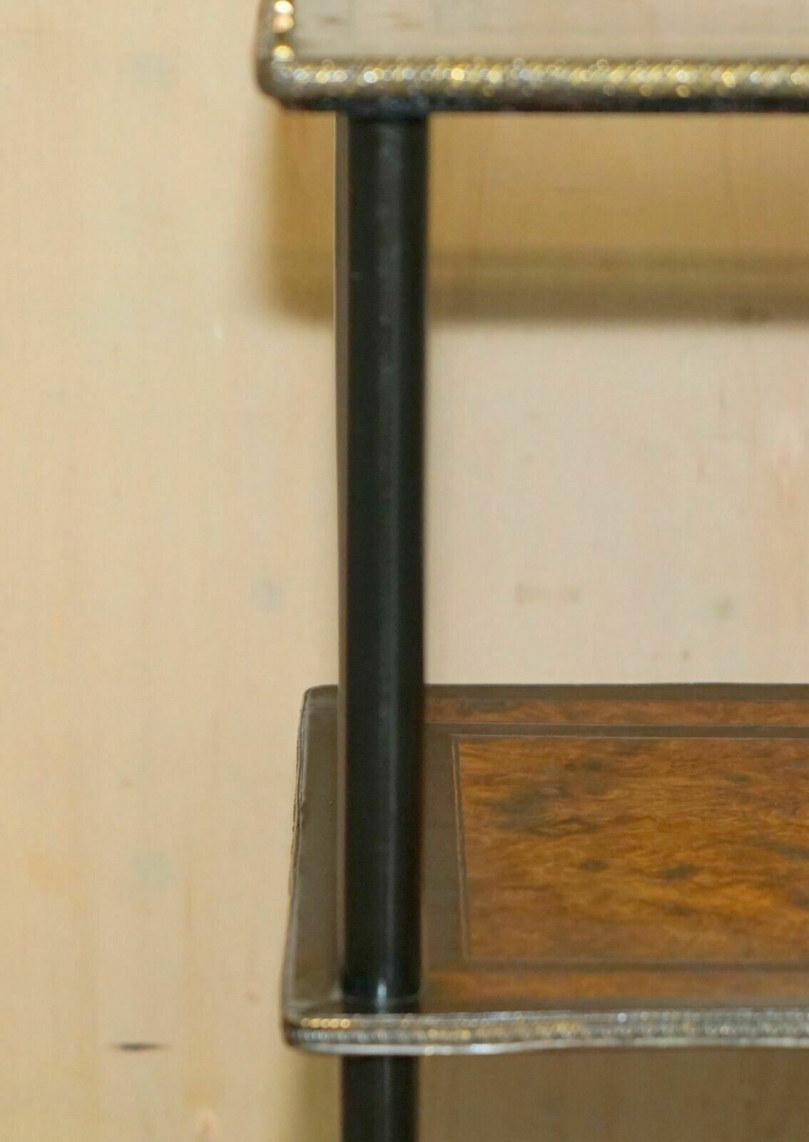 photo for sale Pair Of Victorian Ebonised Amboyna Wood Etageres Side End Lamp Wine Tables