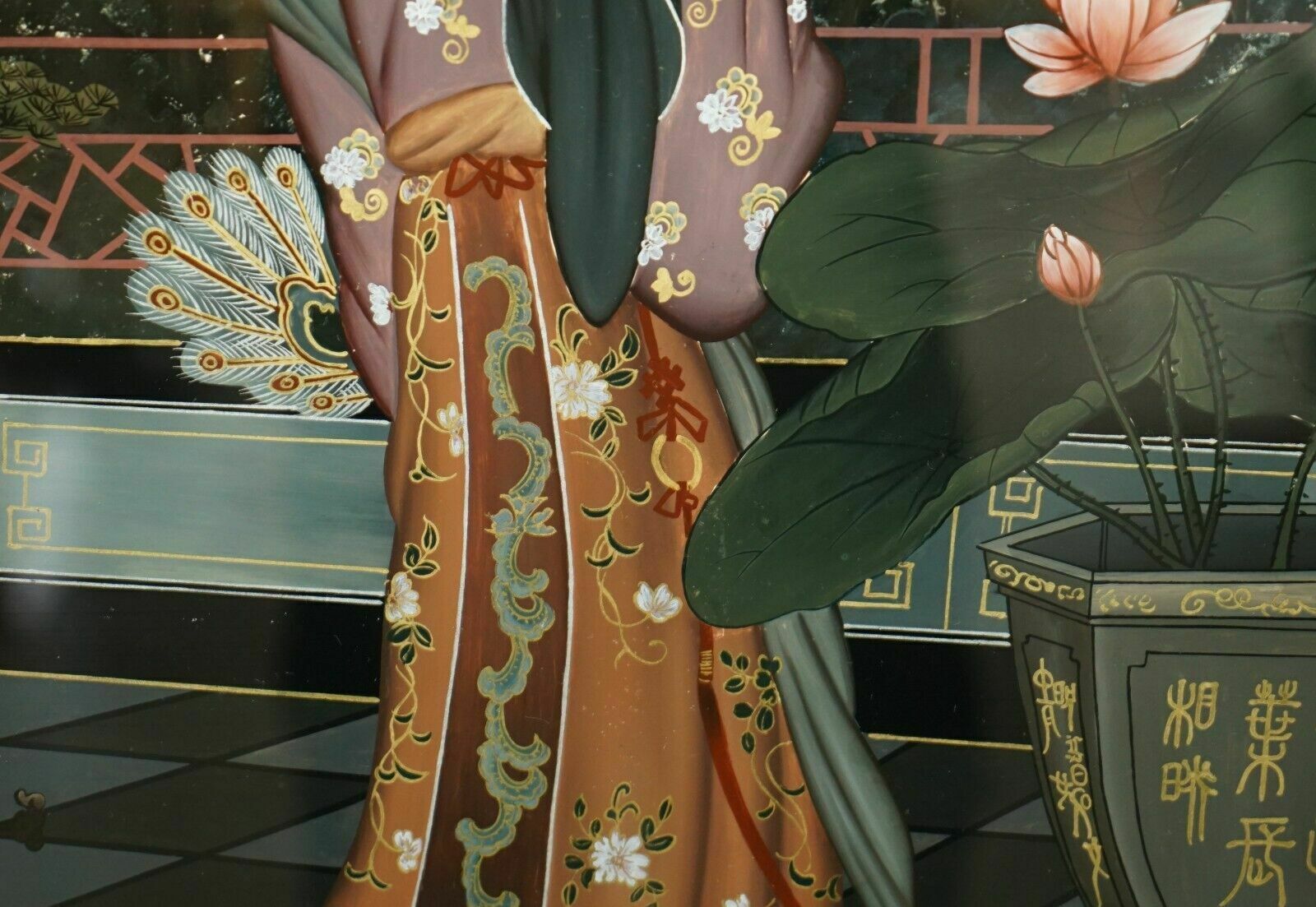 photo furniture Sublime Pair Of Antique Chinese Ancestral Portrait Hand Painted Glass Paintings