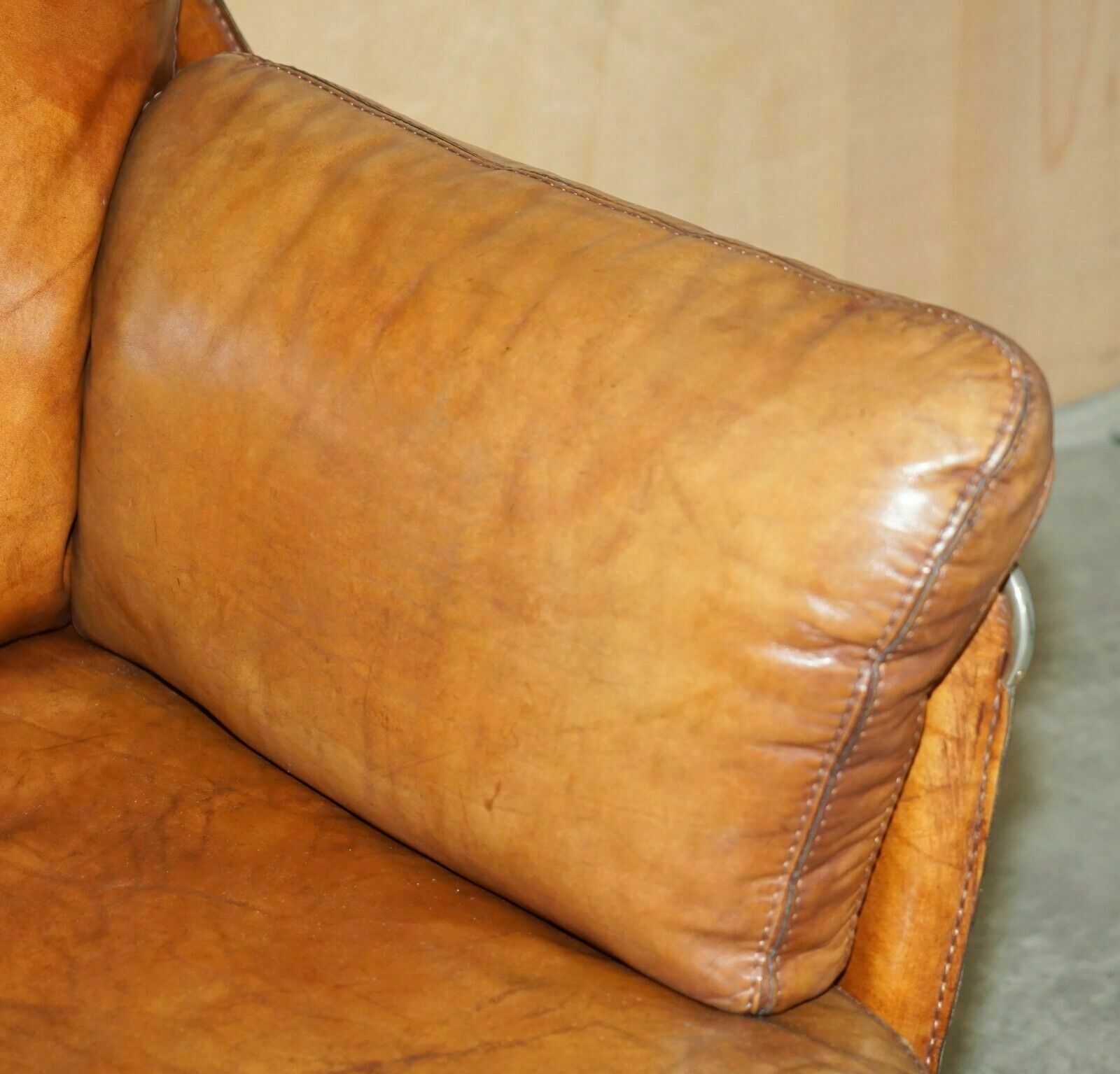 4500.0 Vintage Brown Leather Roche Bobois Mid Century Modern Contemporary Sofa photo