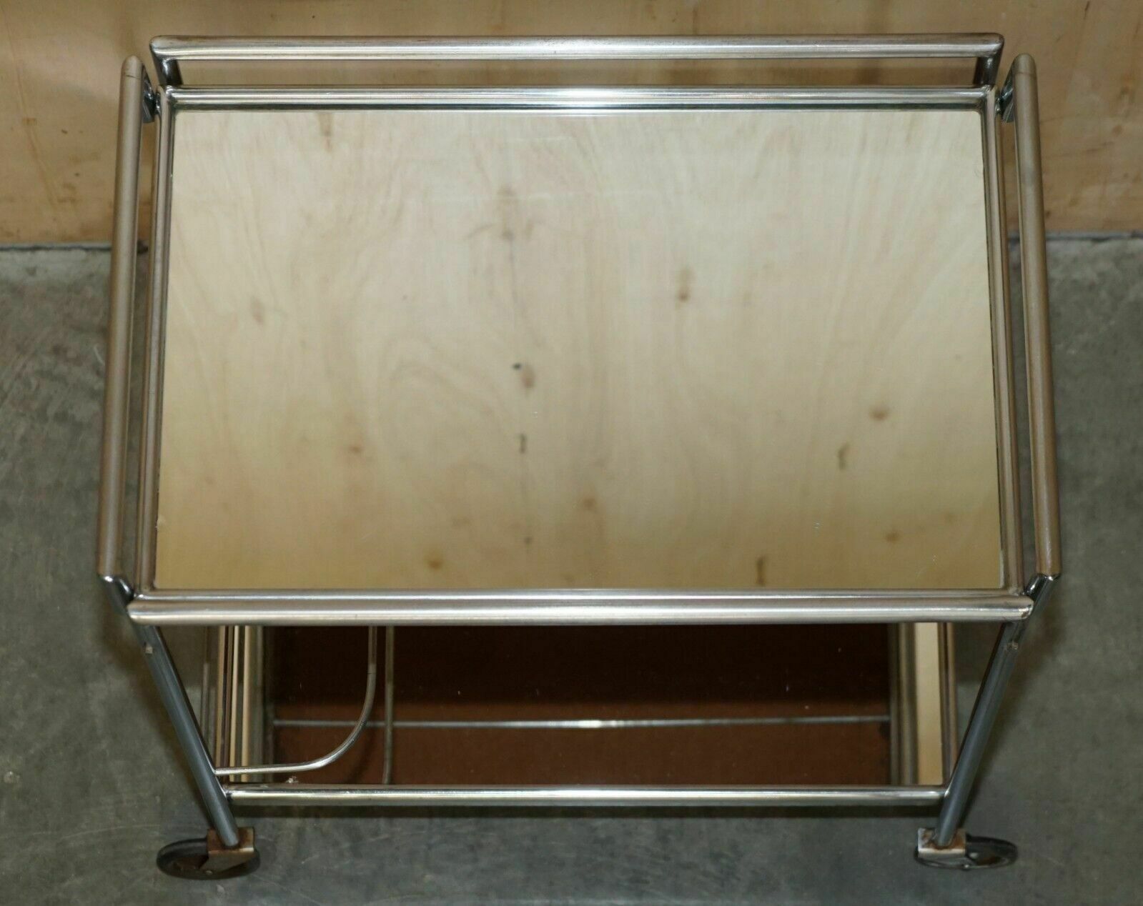 Antique Art Deco Circa 1920's French Mirrored Glass Chrome Tea Cake Trolly photo vintage