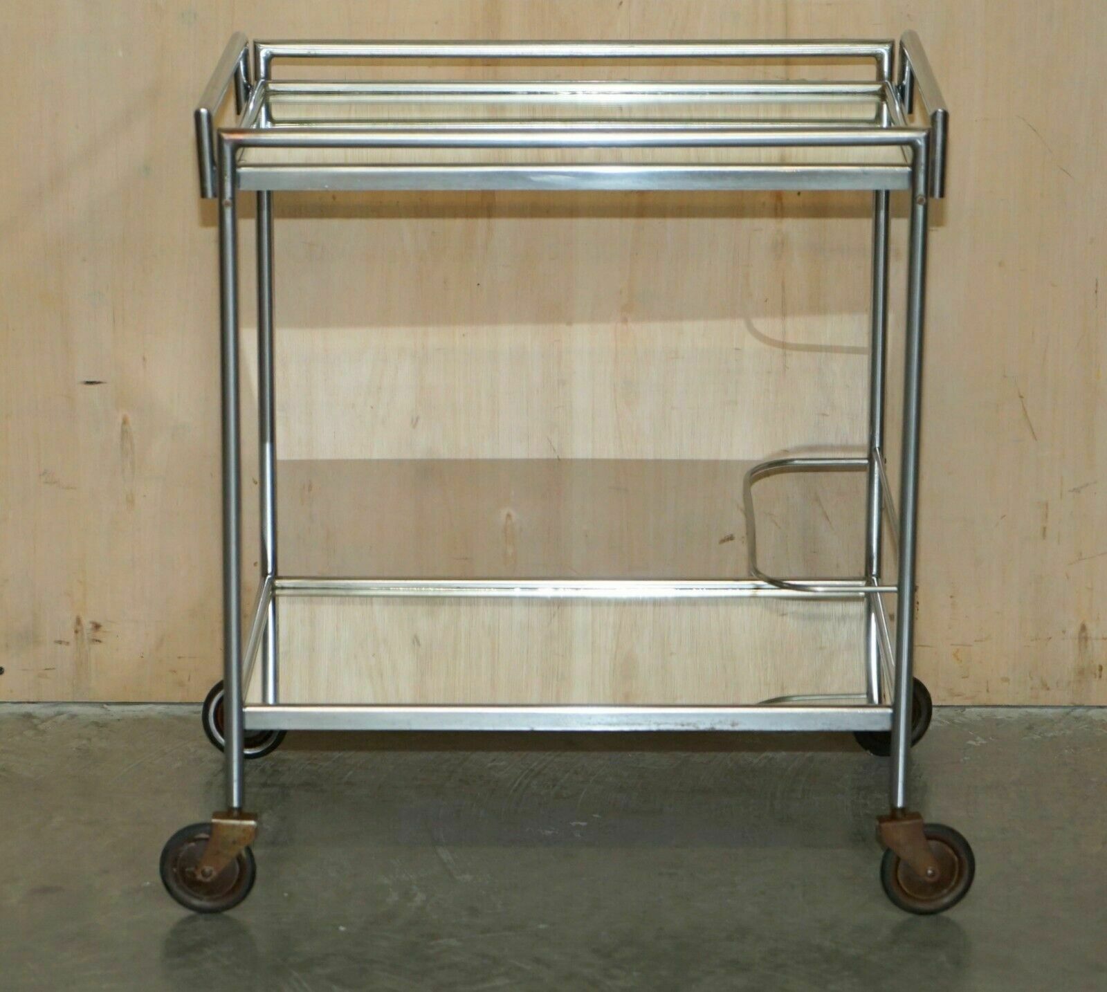 Furniture Antique Art Deco Circa 1920's French Mirrored Glass Chrome Tea Cake Trolly photo