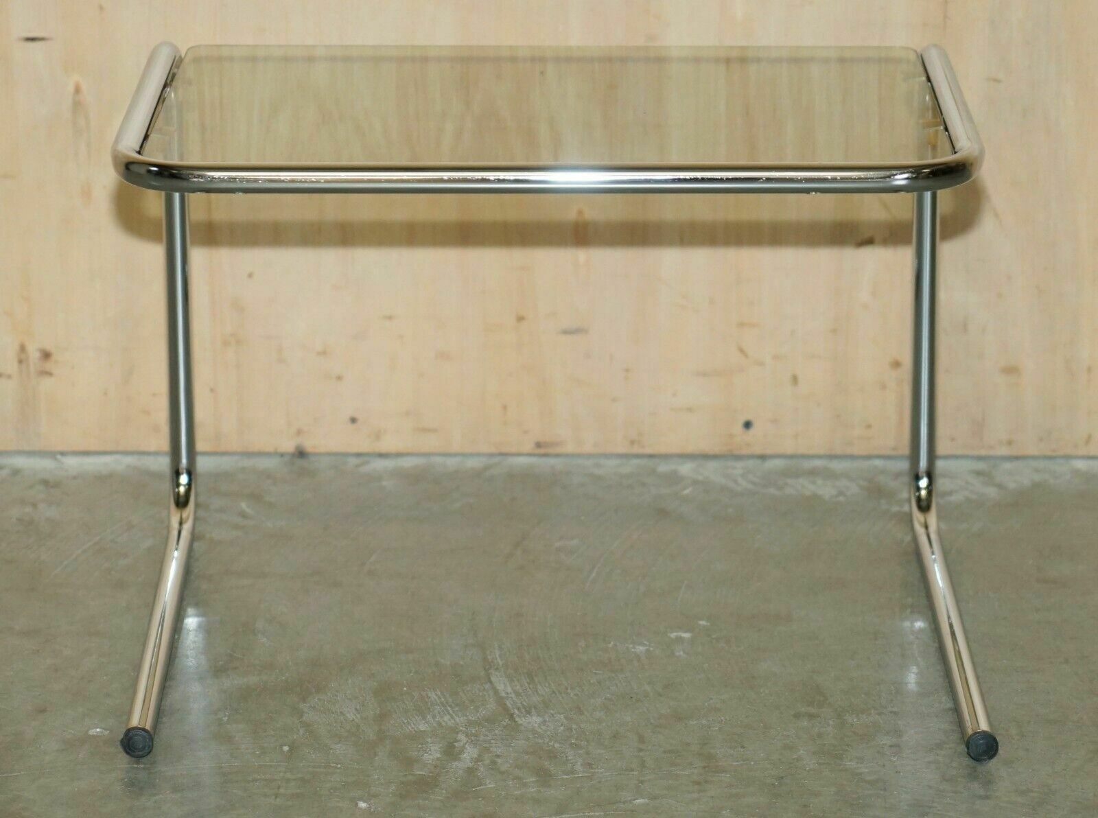 Vintage Mid Century Modern Milo Baughman Chrome & Smoked Glass Nest Of Tables photo for sale