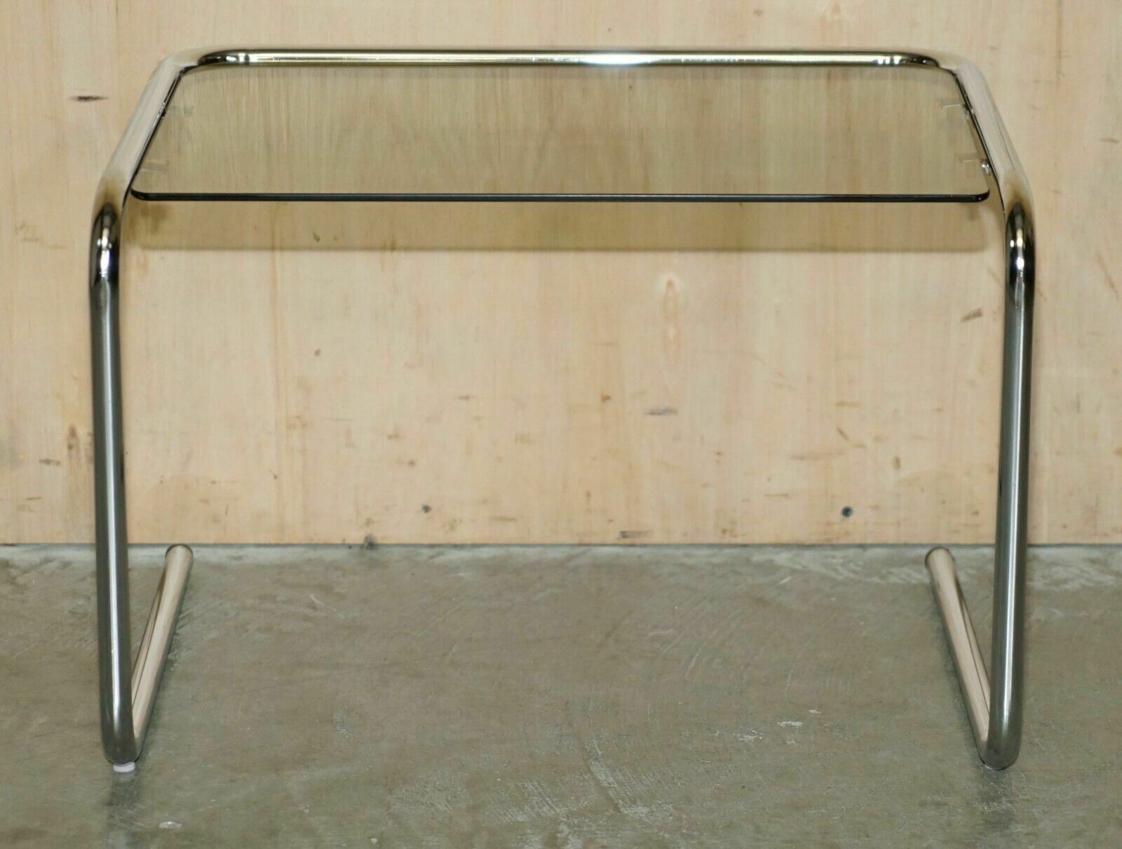 Furniture Vintage Mid Century Modern Milo Baughman Chrome & Smoked Glass Nest Of Tables photo