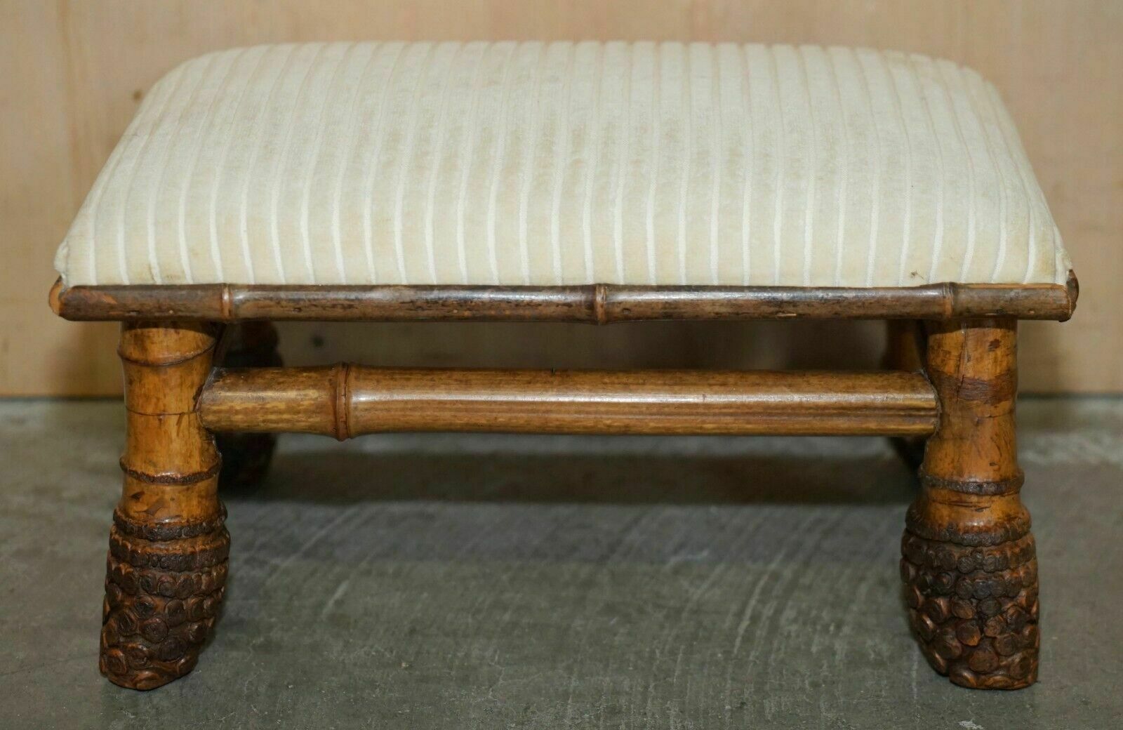 Small Antique Circa 1880 Aesthetic Movement Bamboo Carved Chinese Footstool photo furniture