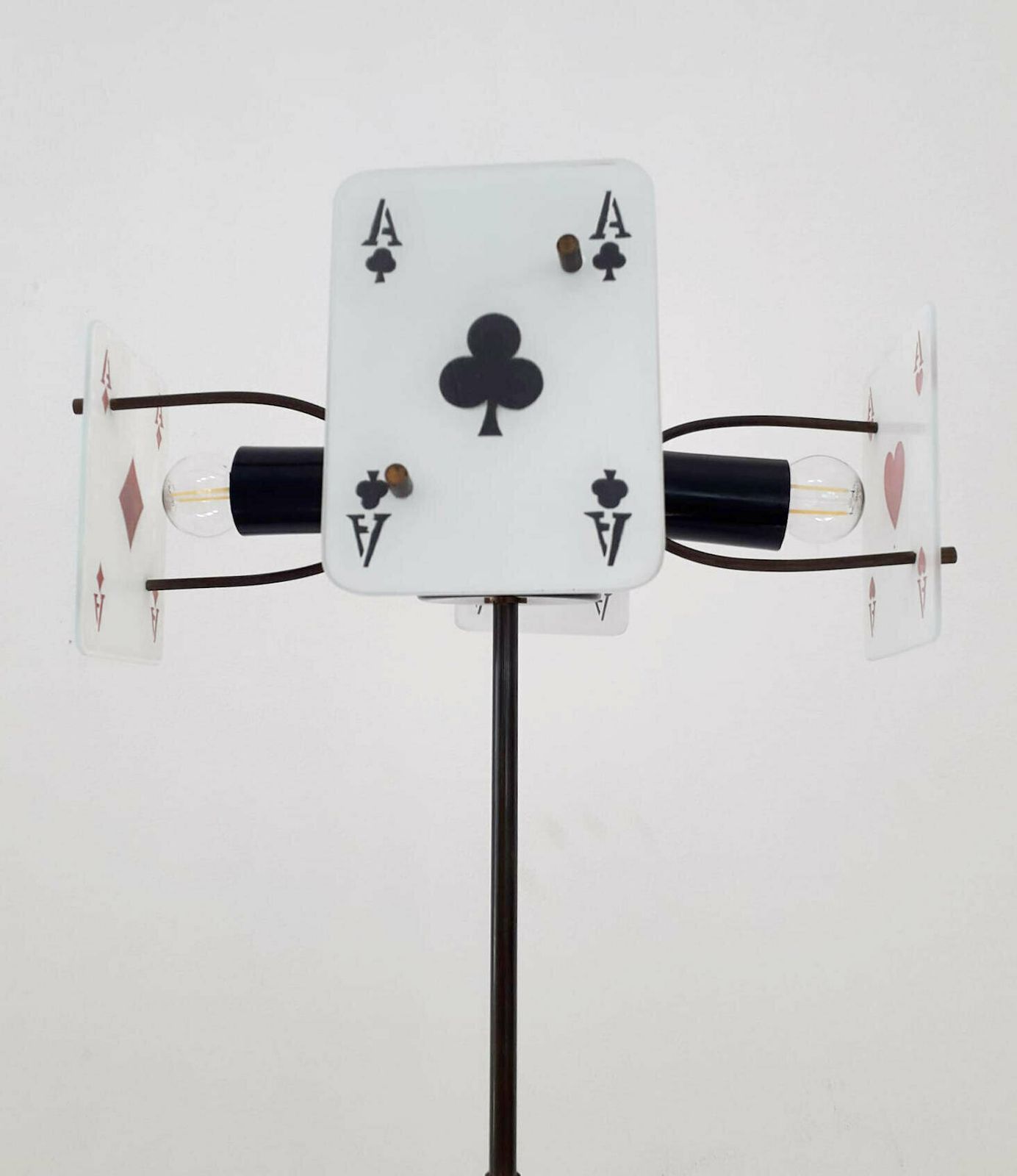 Rare Vintage Italian Midcentury Floor Lamp With 4 Poker Glass Diffusers Mounted On Black Metal Frame And Marble Base / Made In Italy, Circa 1960s   Me photo for sale