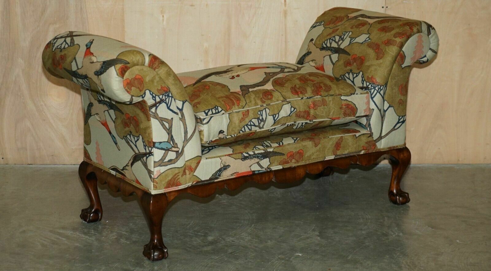 Antique Claw & Ball Foot Hall Bench Window Seat In Mulberry Flying Duck S Fabric photo furniture