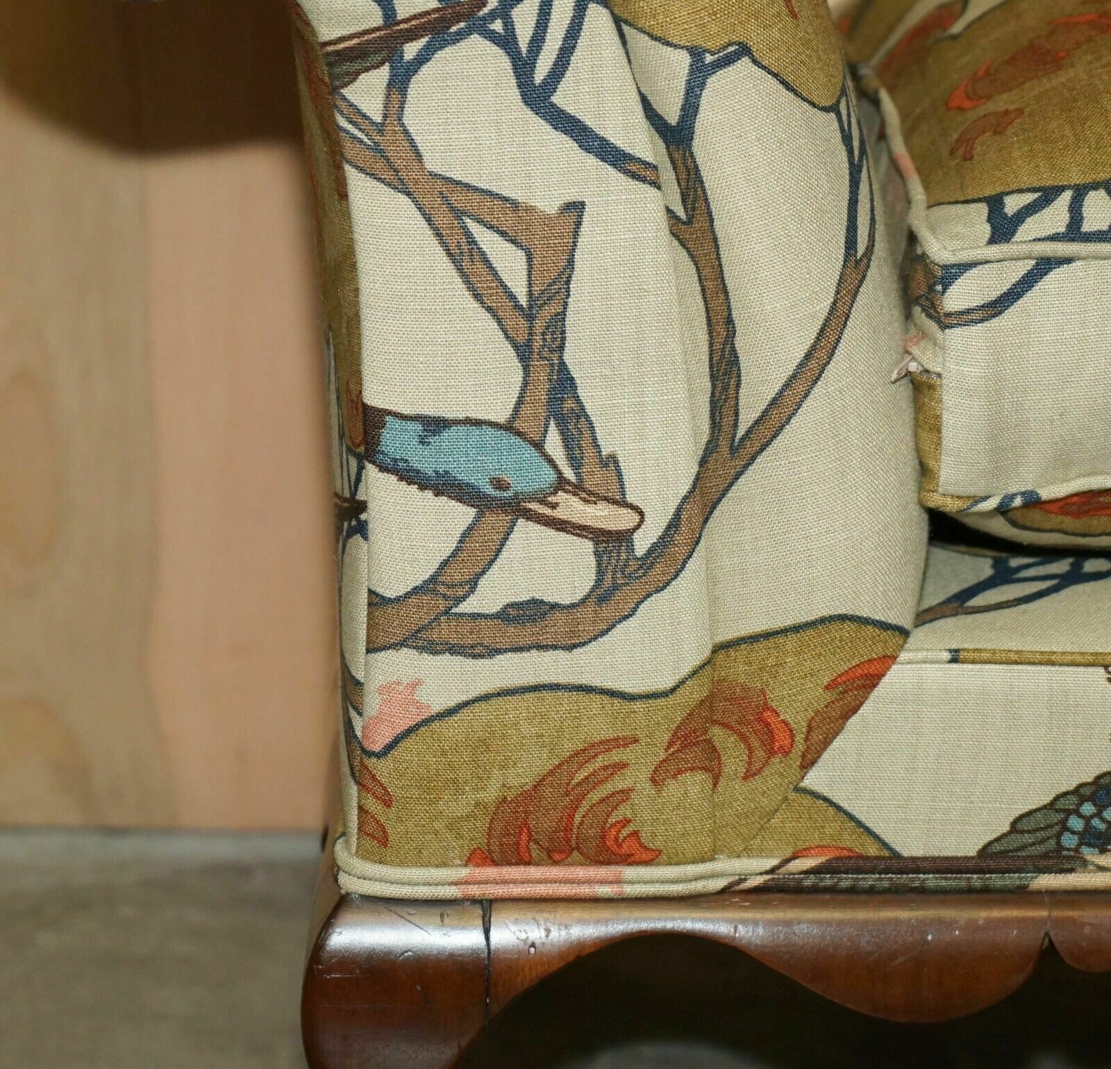 Antique Claw & Ball Foot Hall Bench Window Seat In Mulberry Flying Duck S Fabric photo vinterior