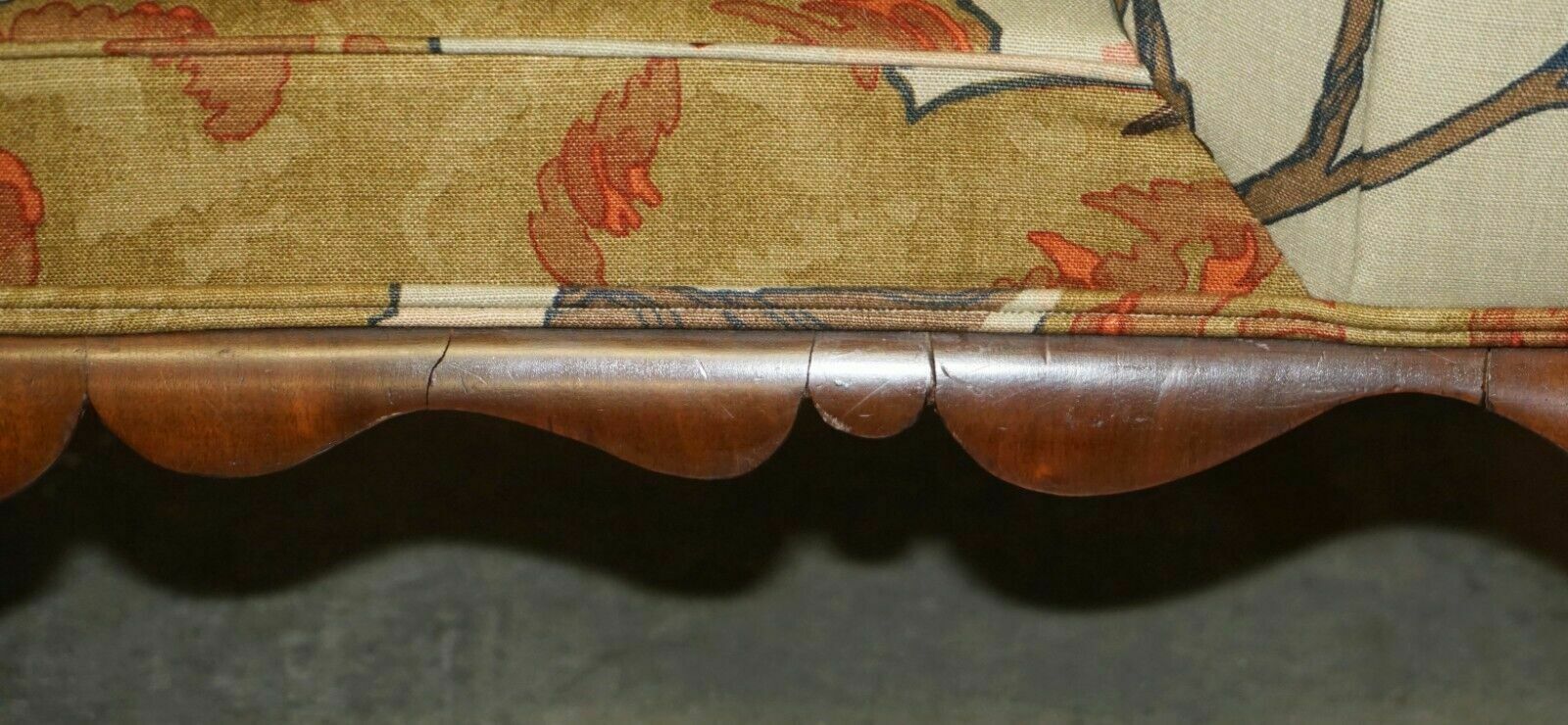 Furniture Antique Claw & Ball Foot Hall Bench Window Seat In Mulberry Flying Duck S Fabric photo