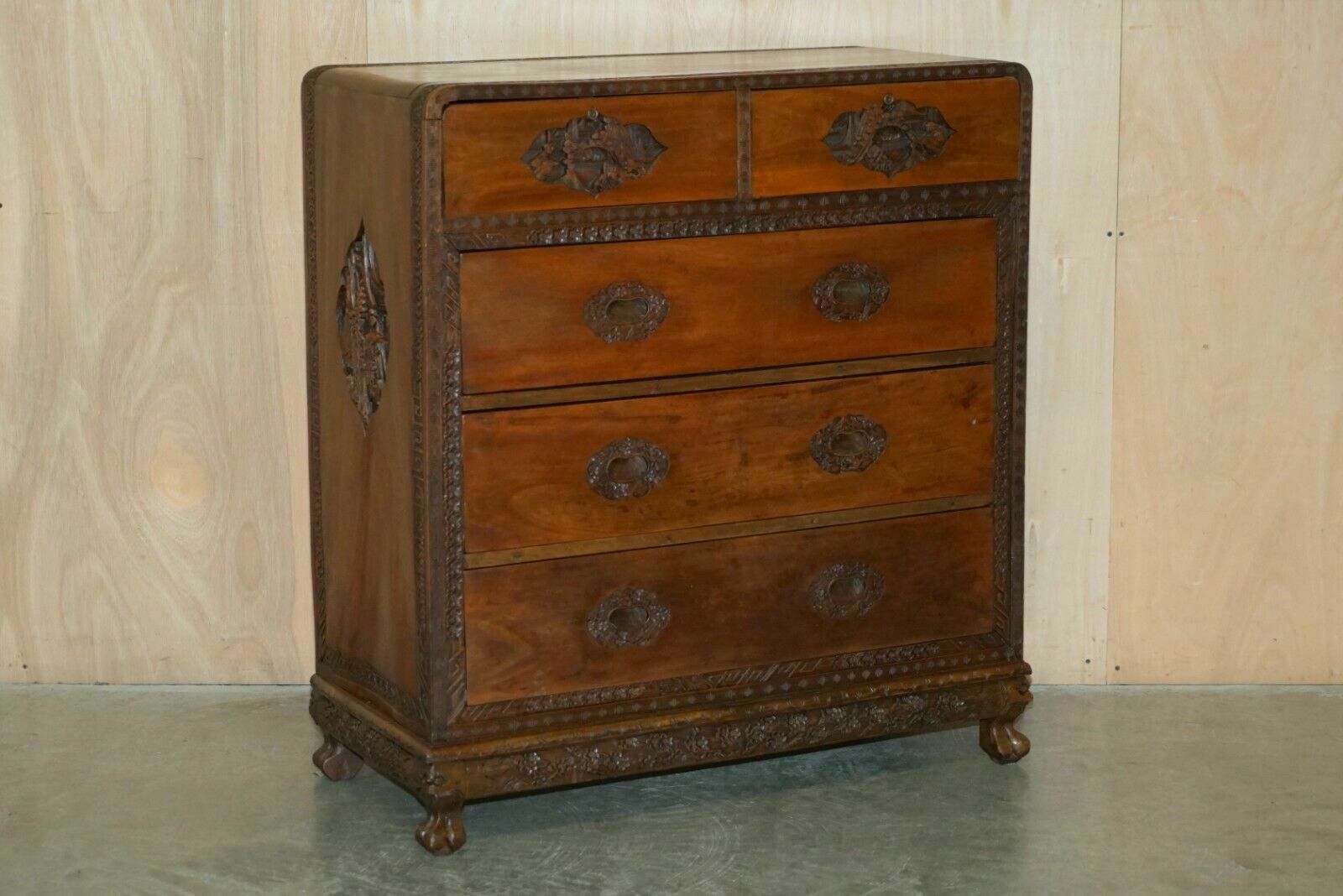 Antique Chinese Hand Carved Circa 1890 Chest Of Drawers Very Detailed Handles photo furniture