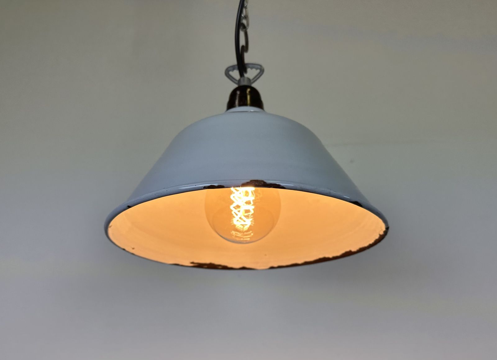 Industrial French Grey Enamel Factory Pendant Lamp, 1960s photo furniture