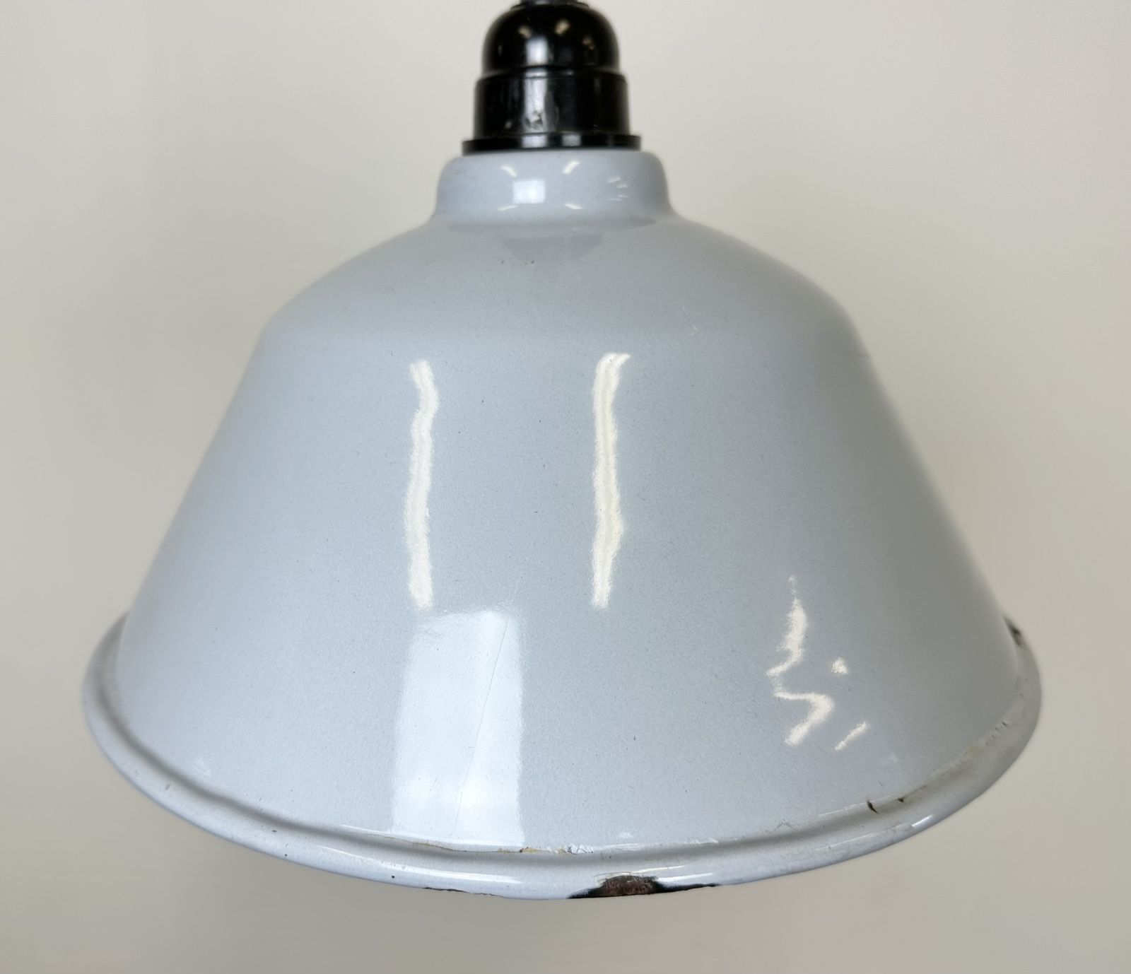 Industrial French Grey Enamel Factory Pendant Lamp, 1960s photo for sale