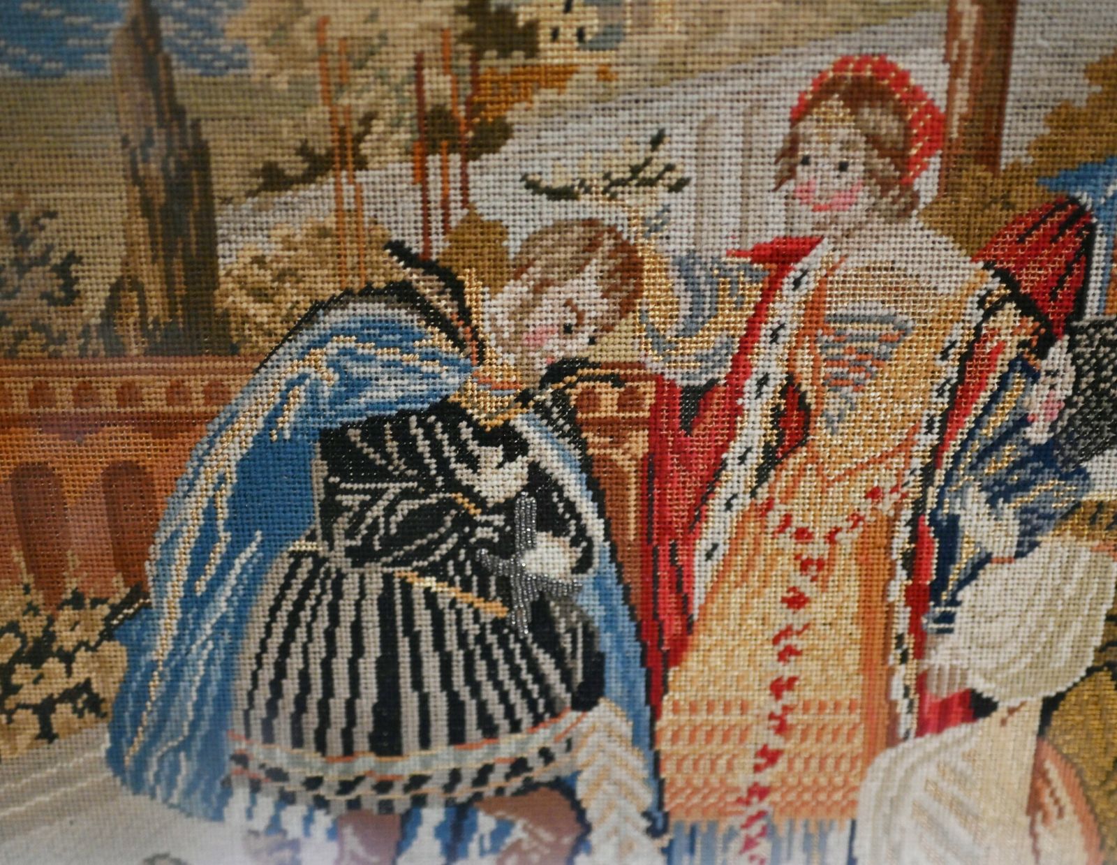 Italian Antique Tapestry Tuscan Nobleman Gilt Frame 1880 photo for sale