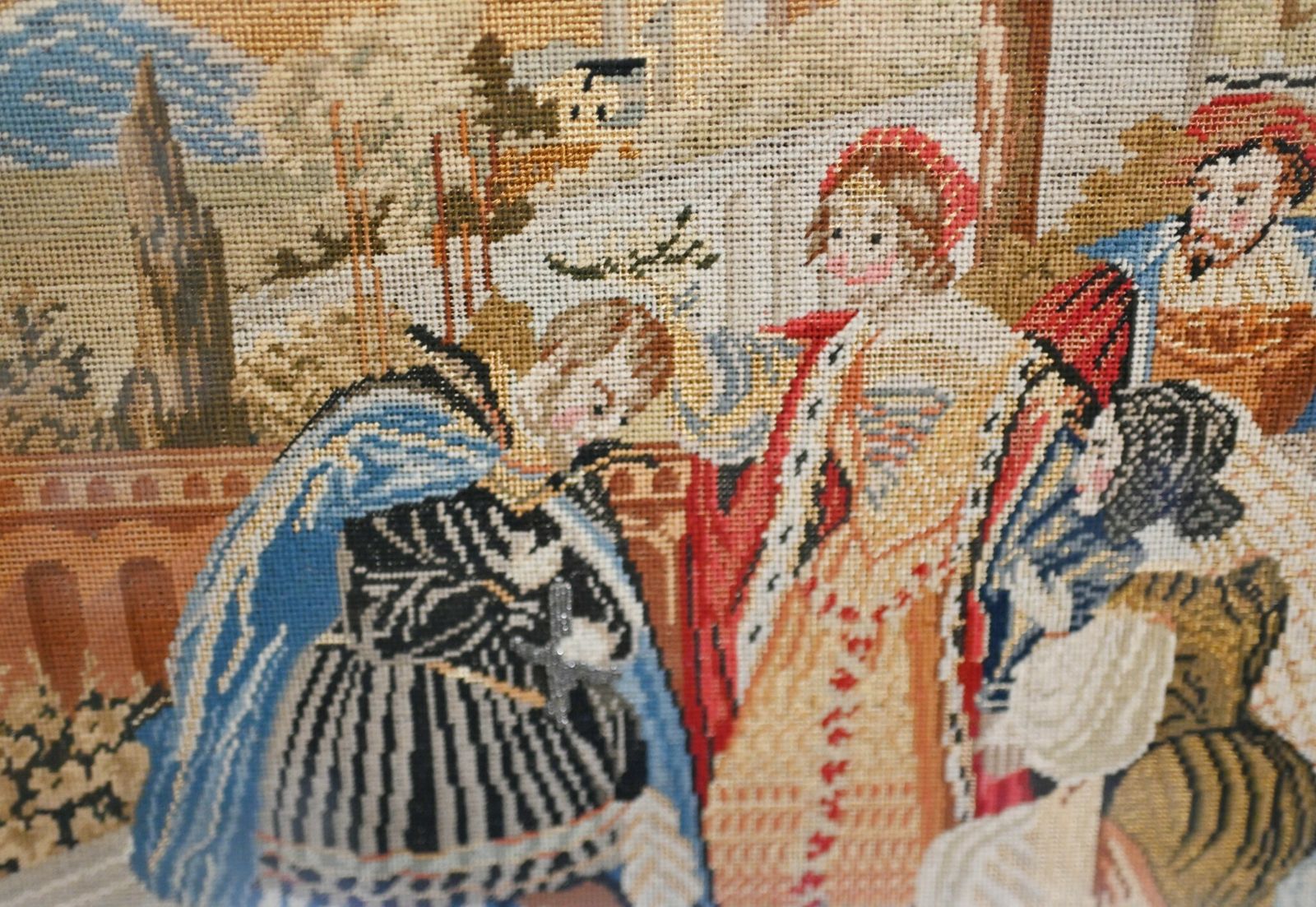 Italian Antique Tapestry Tuscan Nobleman Gilt Frame 1880 photo Art