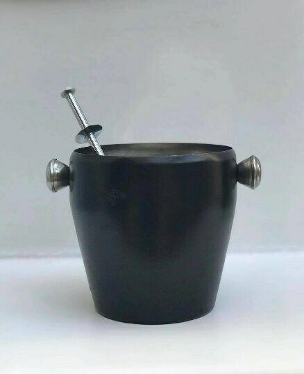 Vintage Black Ice Bucket Mid Century Stainless Steel Bar Cart Styling Barware Gift For Him Industrial Bar photo for sale