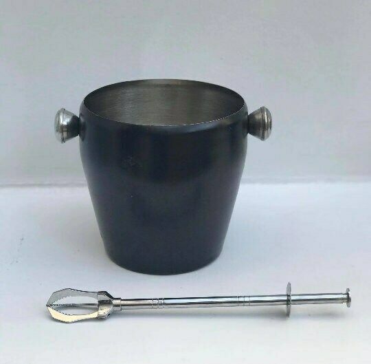 Vintage Black Ice Bucket Mid Century Stainless Steel Bar Cart Styling Barware Gift For Him Industrial Bar photo Home Decor