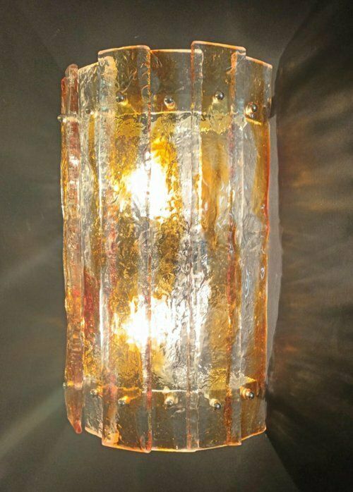 Pair Of Amber Planks Sconces By Mazzega photo 2839.8864