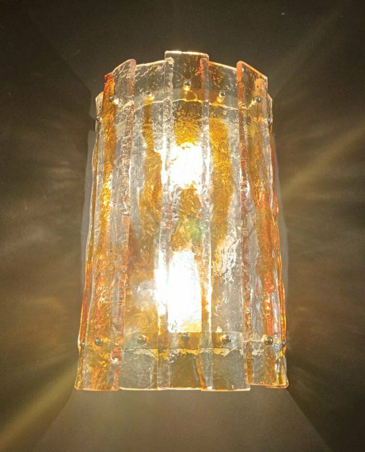 Pair Of Amber Planks Sconces By Mazzega photo buy