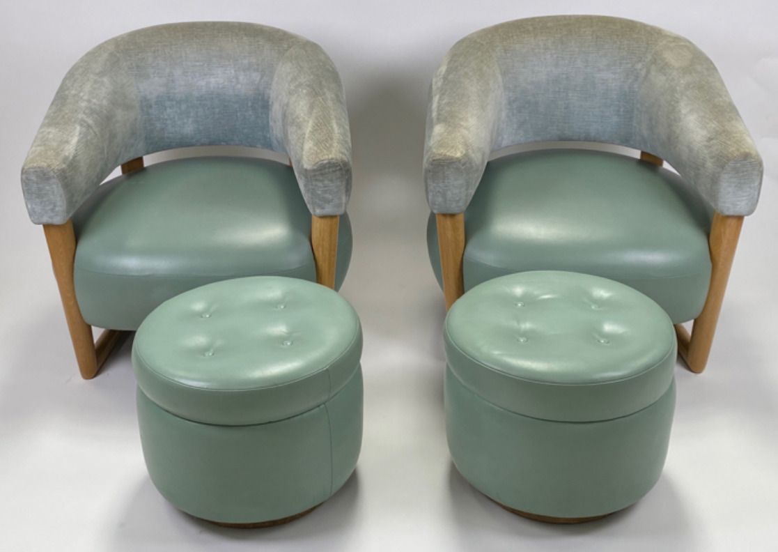 Iconic Art Deco Armchairs With Pouffes   Will Sell Individually