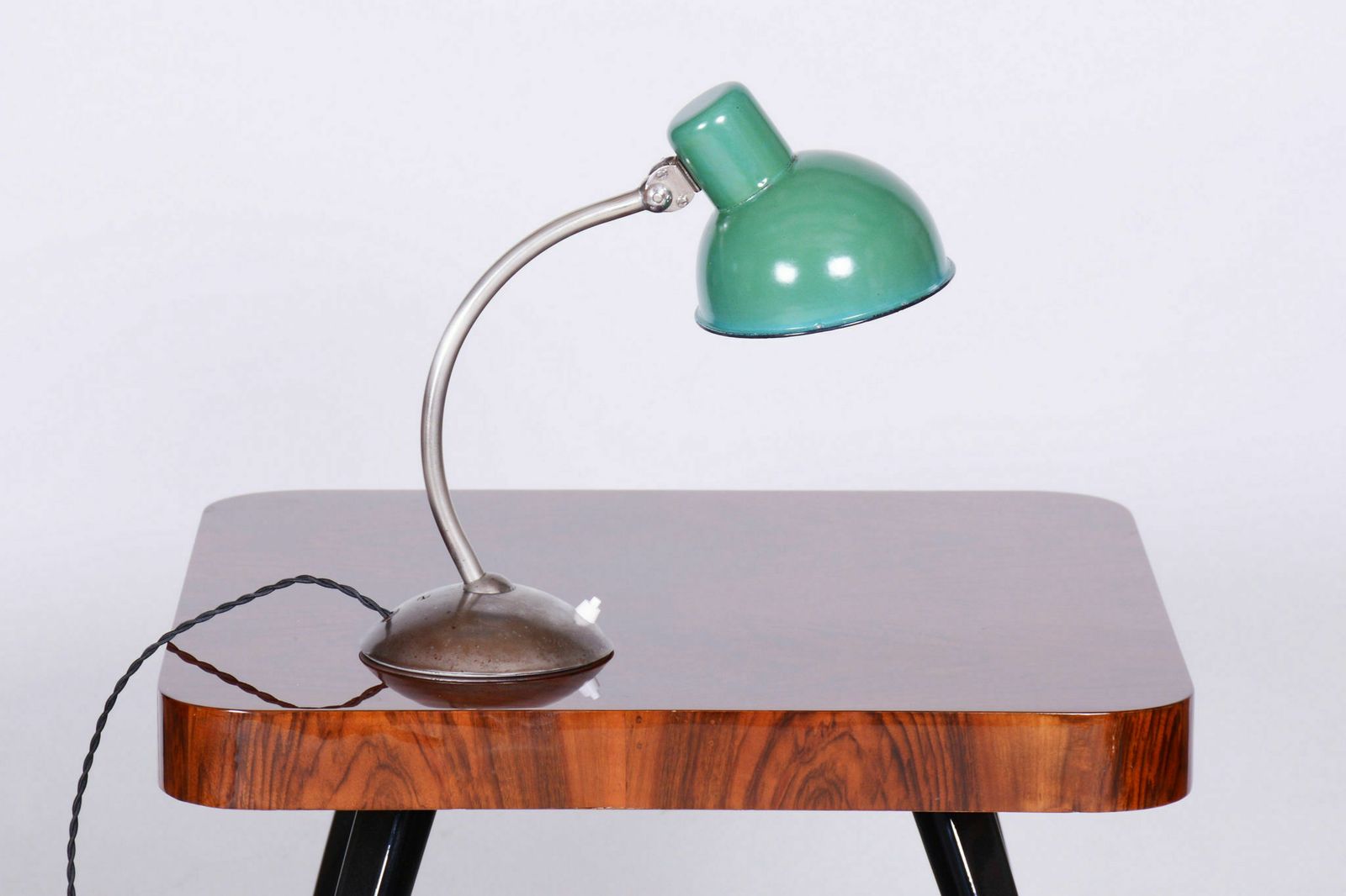 Restored Bauhaus Table Lamp, New Electrification, Chrome, Enameled Metal Light Shade, Czechia, 1930s photo Lighting