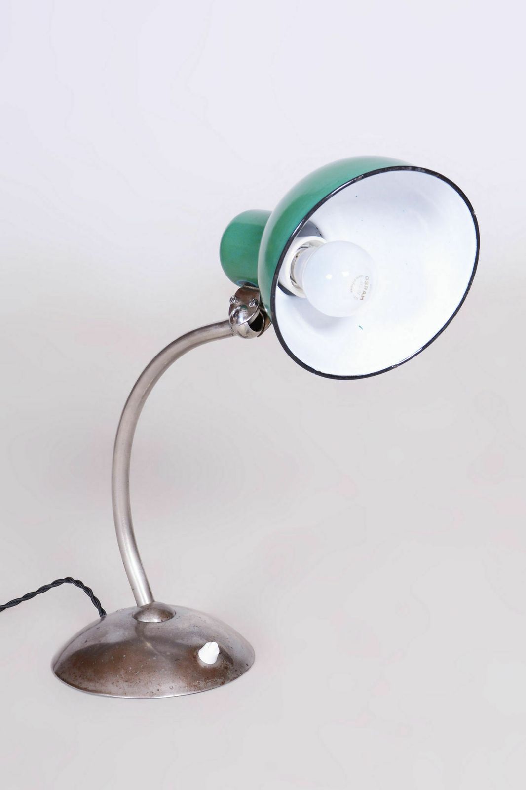 Restored Bauhaus Table Lamp, New Electrification, Chrome, Enameled Metal Light Shade, Czechia, 1930s photo 600.0