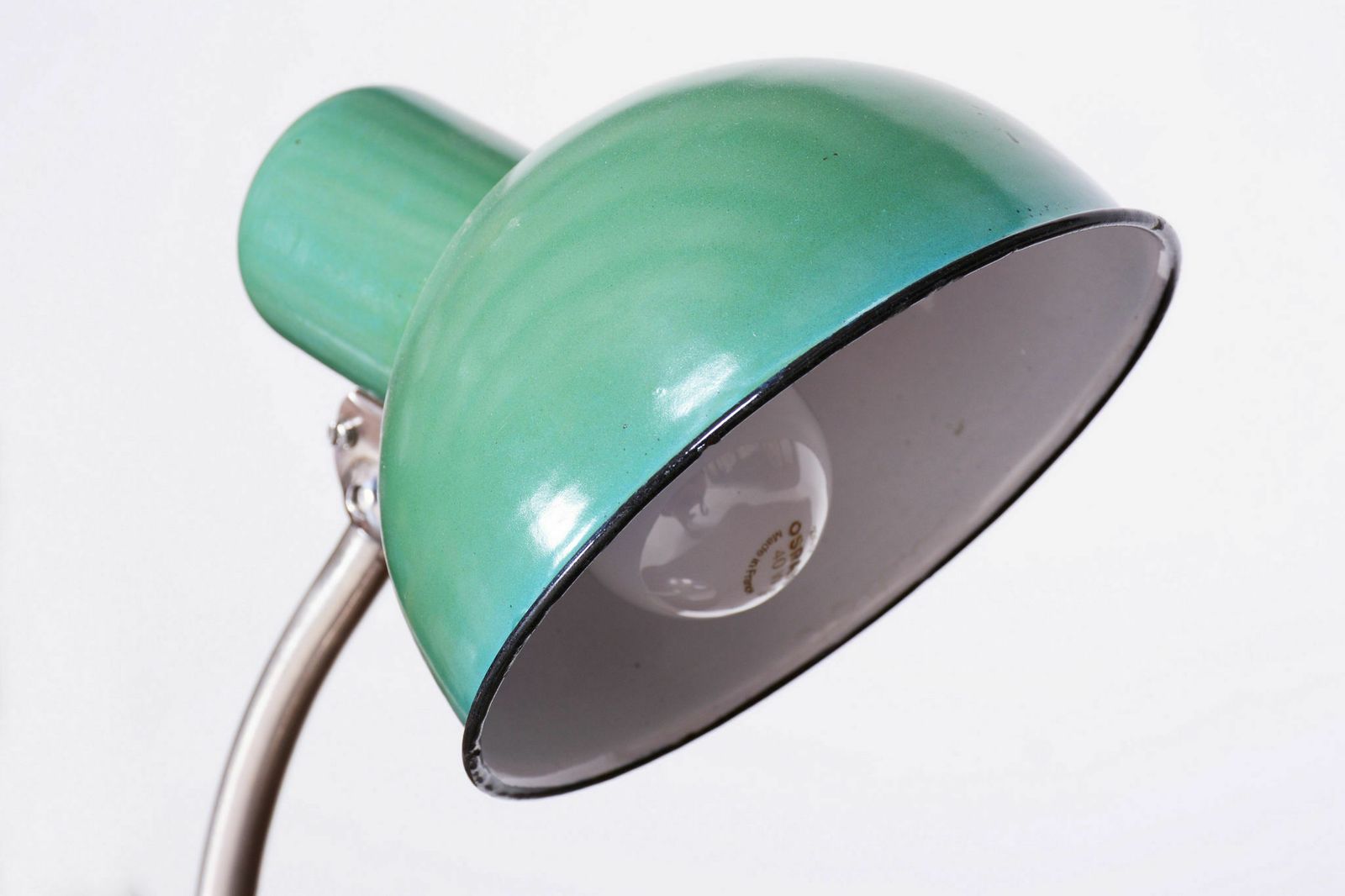 Restored Bauhaus Table Lamp, New Electrification, Chrome, Enameled Metal Light Shade, Czechia, 1930s photo vintage