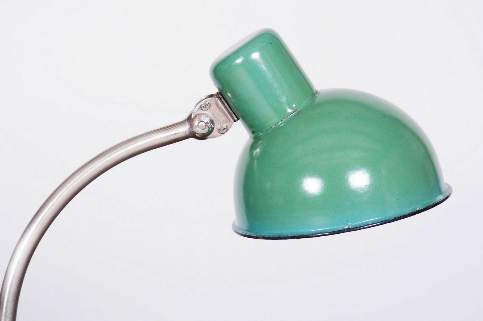 photo for sale Restored Bauhaus Table Lamp, New Electrification, Chrome, Enameled Metal Light Shade, Czechia, 1930s