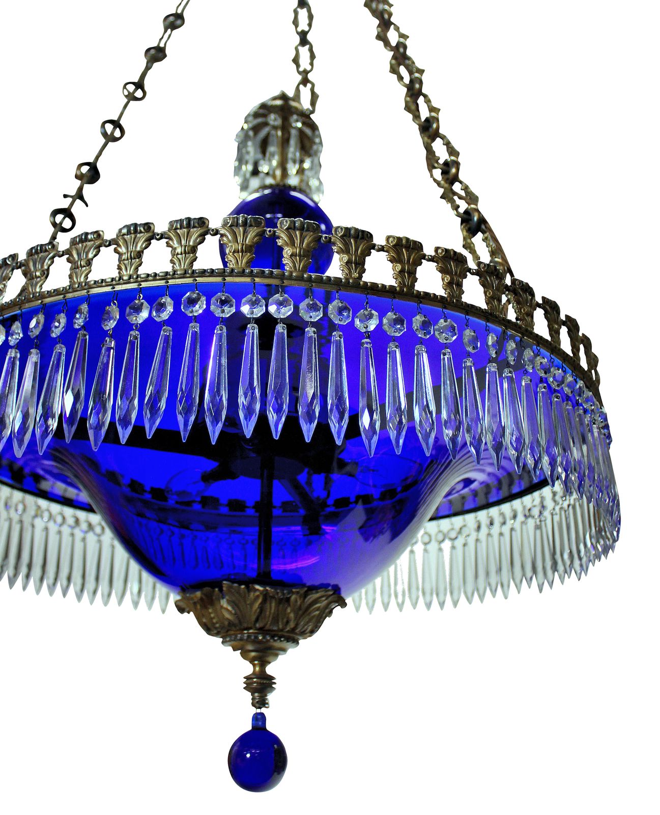 A Baltic Blue Glass & Gilt Bronze Corona Chandelier photo 10030.0
