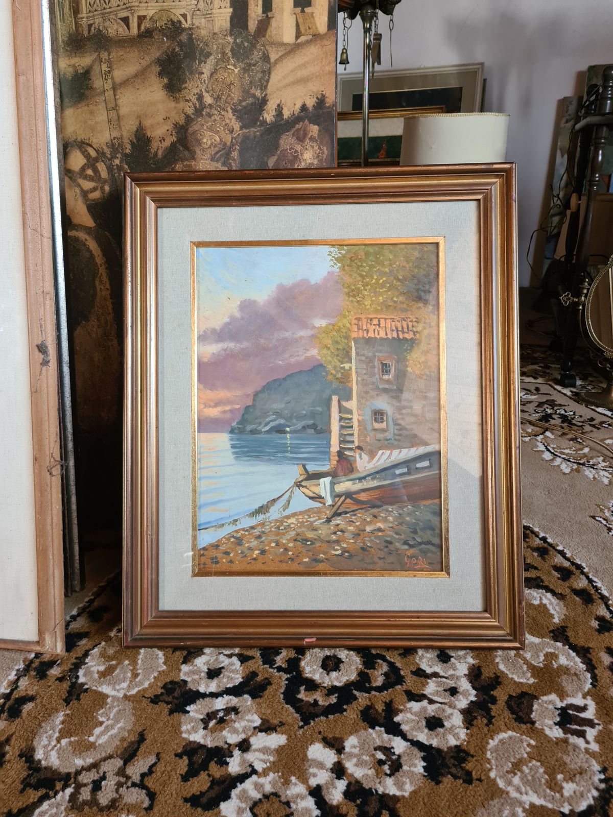 By The Lake Painting   Oil On Canvas photo vintage