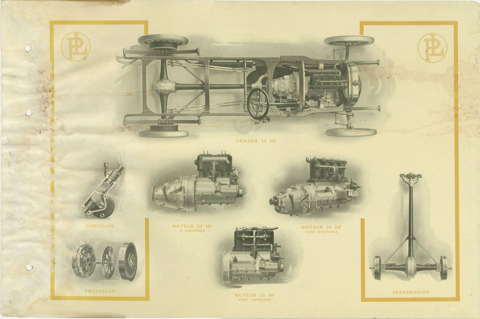 Antique Print With Illustrations Of Car Parts From A Panhard Et Levassor Catalog photo furniture