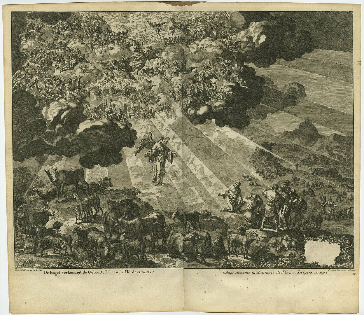 Antique Bible Print Angels Announce Birth Of Jesus