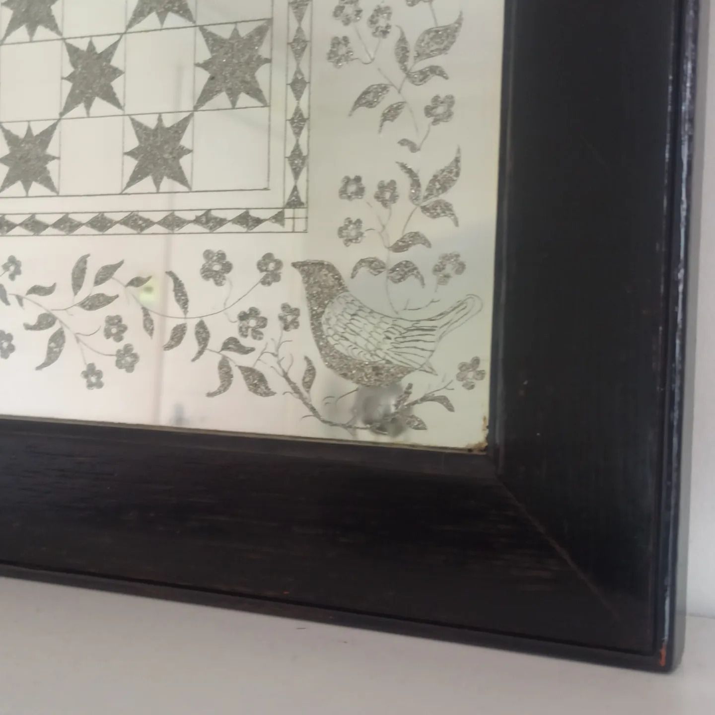 Fantastical Folk Art  Reverse Glass Cut Glass Mirror photo vinterior