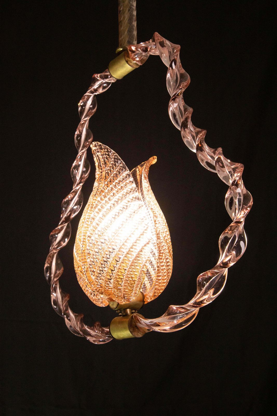 photo buy Amazing Rare Pink Murano Twisted Glass Chandelier By Ercole Barovier, 1940s