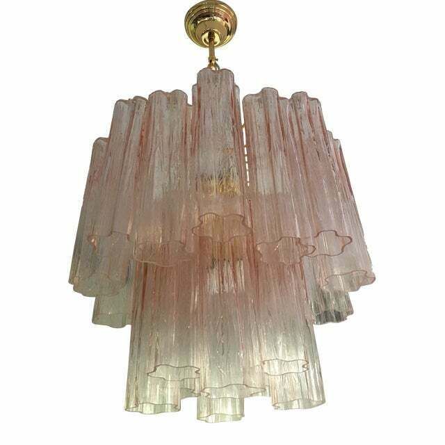 Pink Murano Glass Style Tronchi Venini Chandelier, Lot Of 2 Or A Pair Of Chandeliers photo for sale