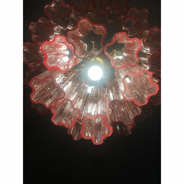 photo vinterior Pink Murano Glass Style Tronchi Venini Chandelier, Lot Of 2 Or A Pair Of Chandeliers
