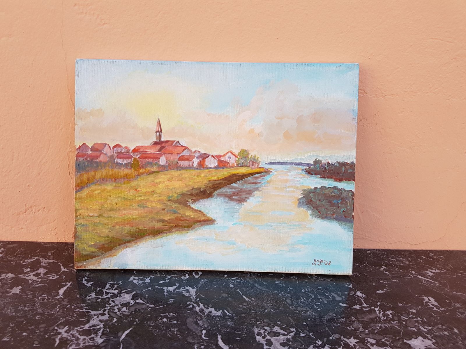 Oil On Canvas A Village Near The River photo furniture