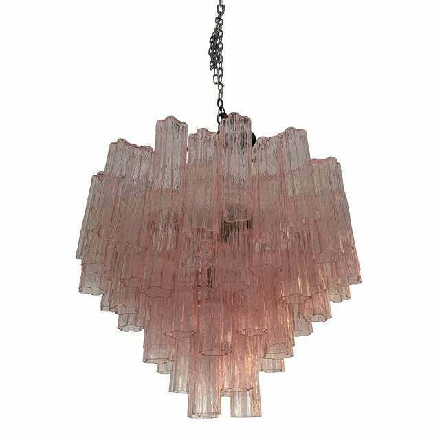 Murano Style Glass Sputnik Chandelier Pink And Brunito Metal Frame, Lot Of 2 Or A Pair Of Chandeliers photo Lighting