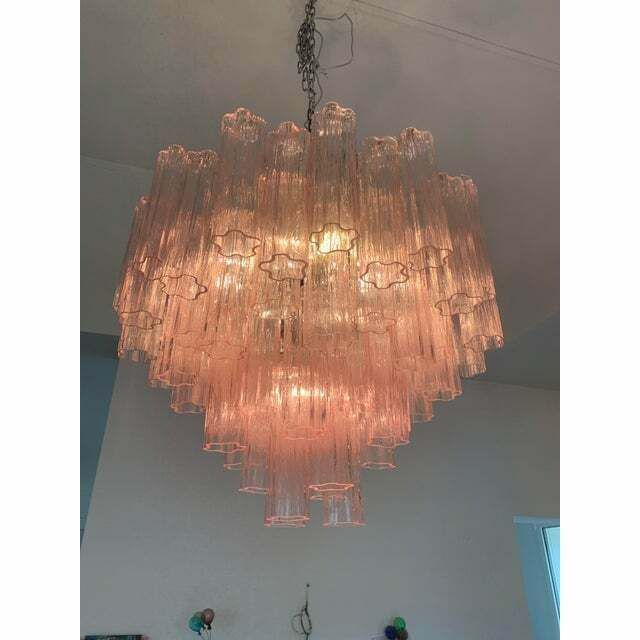 Murano Style Glass Sputnik Chandelier Pink And Brunito Metal Frame, Lot Of 2 Or A Pair Of Chandeliers photo vintage