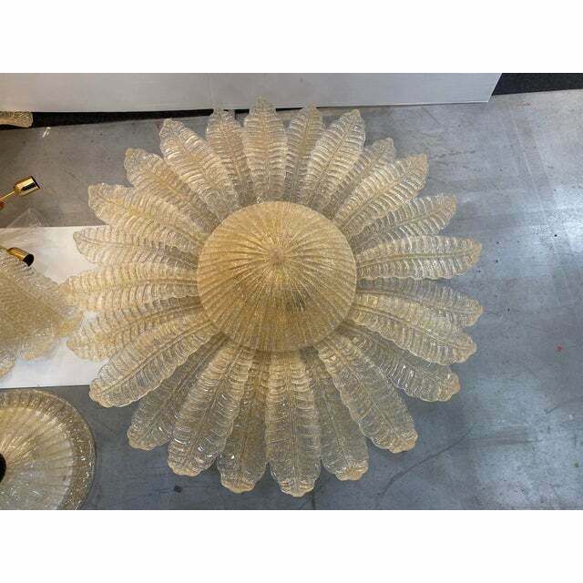 Contemporary Venetian Sunflwer Murano Glass Gold Flush Mount , Lot Of 2 Or A Pair Of Chandeliers photo vintage