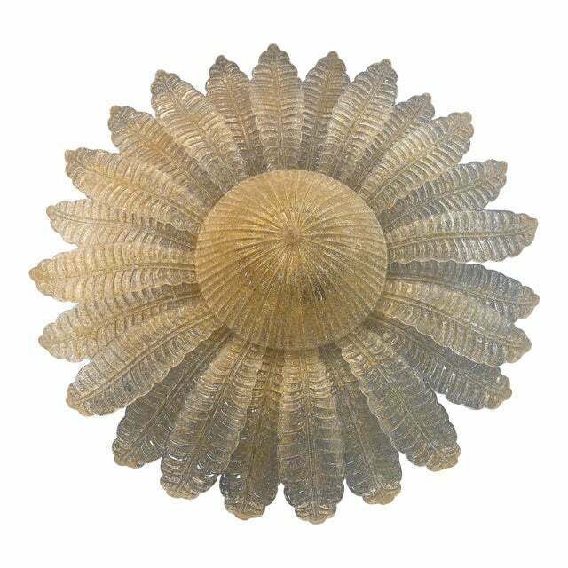photo for sale Contemporary Venetian Sunflwer Murano Glass Gold Flush Mount , Lot Of 2 Or A Pair Of Chandeliers