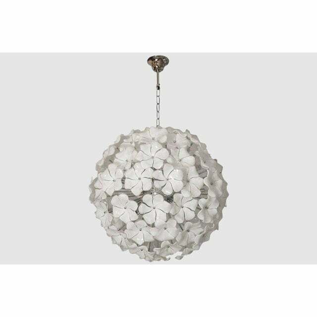 Contemporary White Lotus Murano Glass Sputnik Chandelier , Lot Of 2 Or A Pair Of Chandeliers photo vinterior