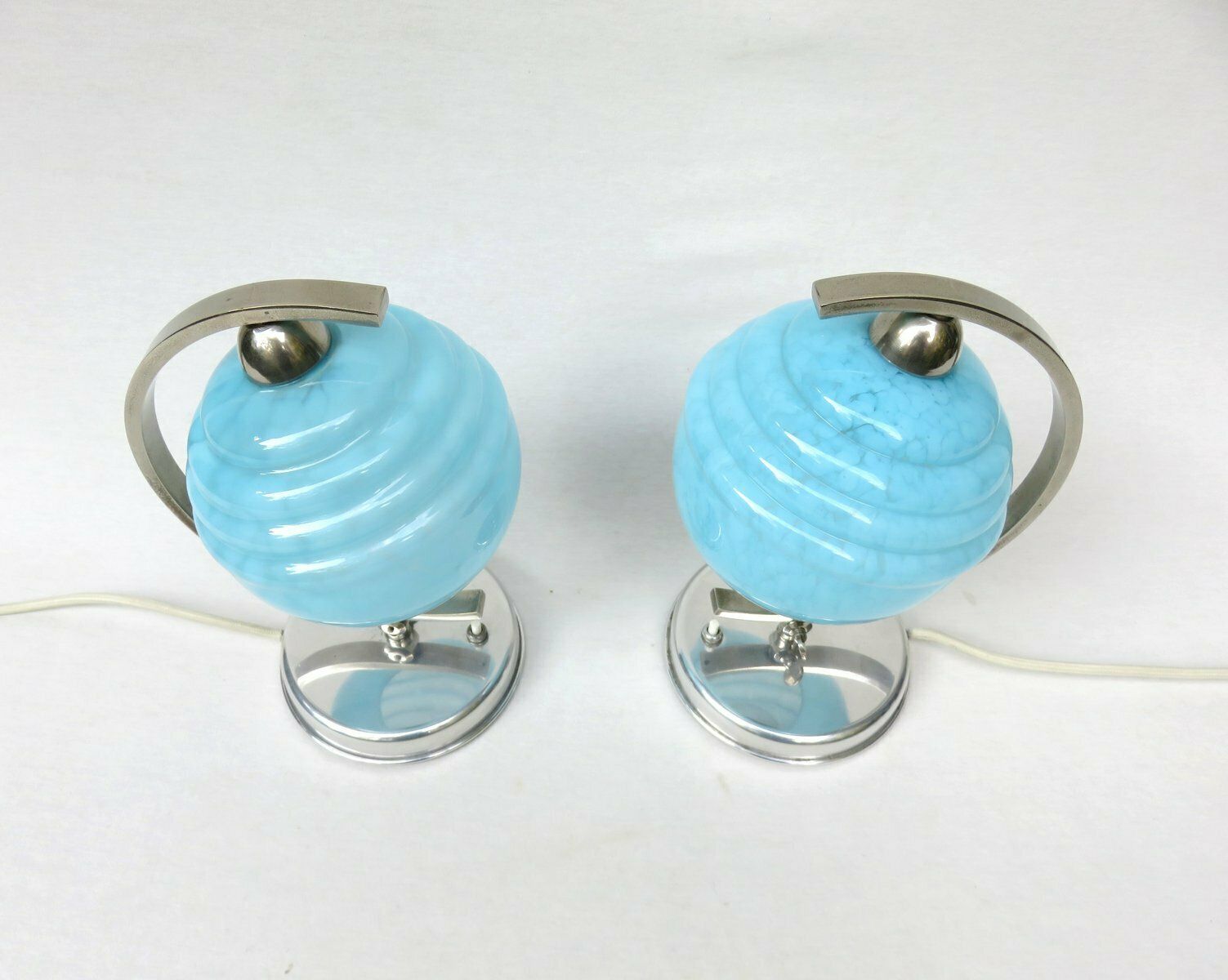 French Bedside Lights, Art Deco, Umbrellas Flamed Light Blue, 1920s, Set Of 2 photo 3466.3