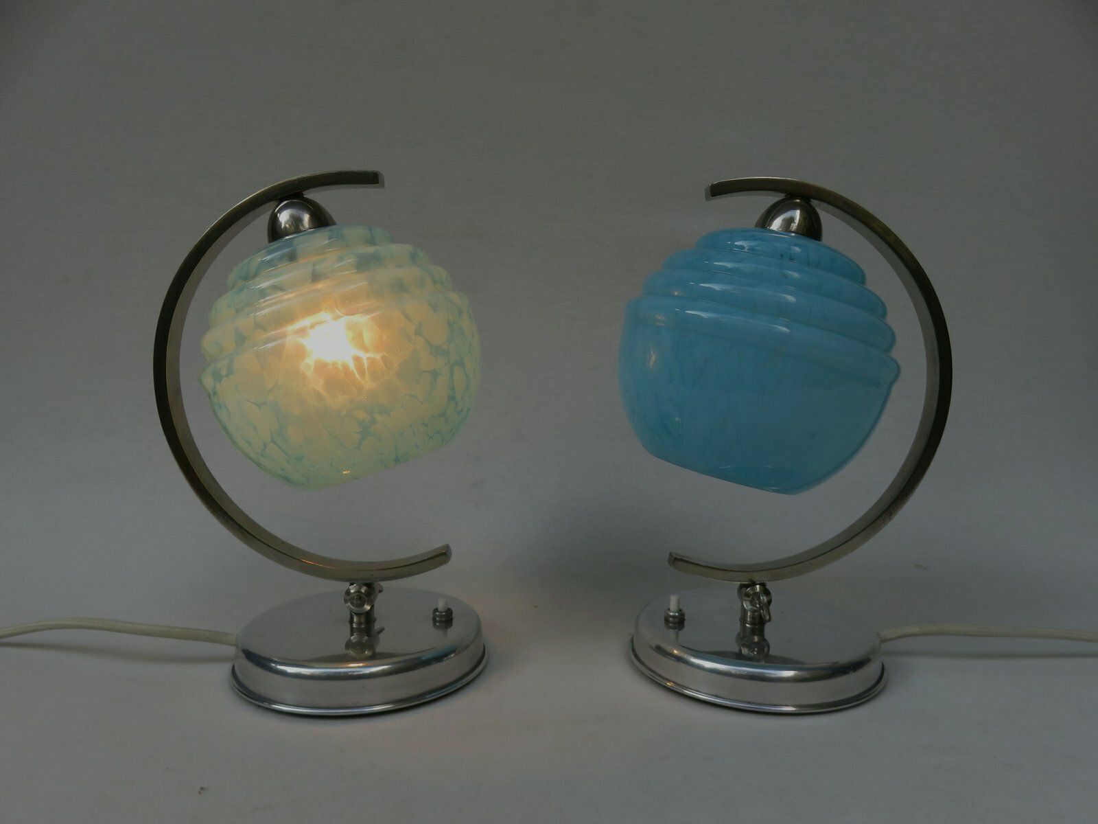 French Bedside Lights, Art Deco, Umbrellas Flamed Light Blue, 1920s, Set Of 2 photo buy