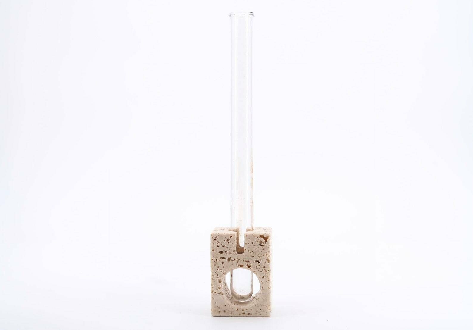 Travertine Vaas Met Glazen Buis, Jaren 1970 / Fratelli Mannelli, Enzo Mari photo for sale
