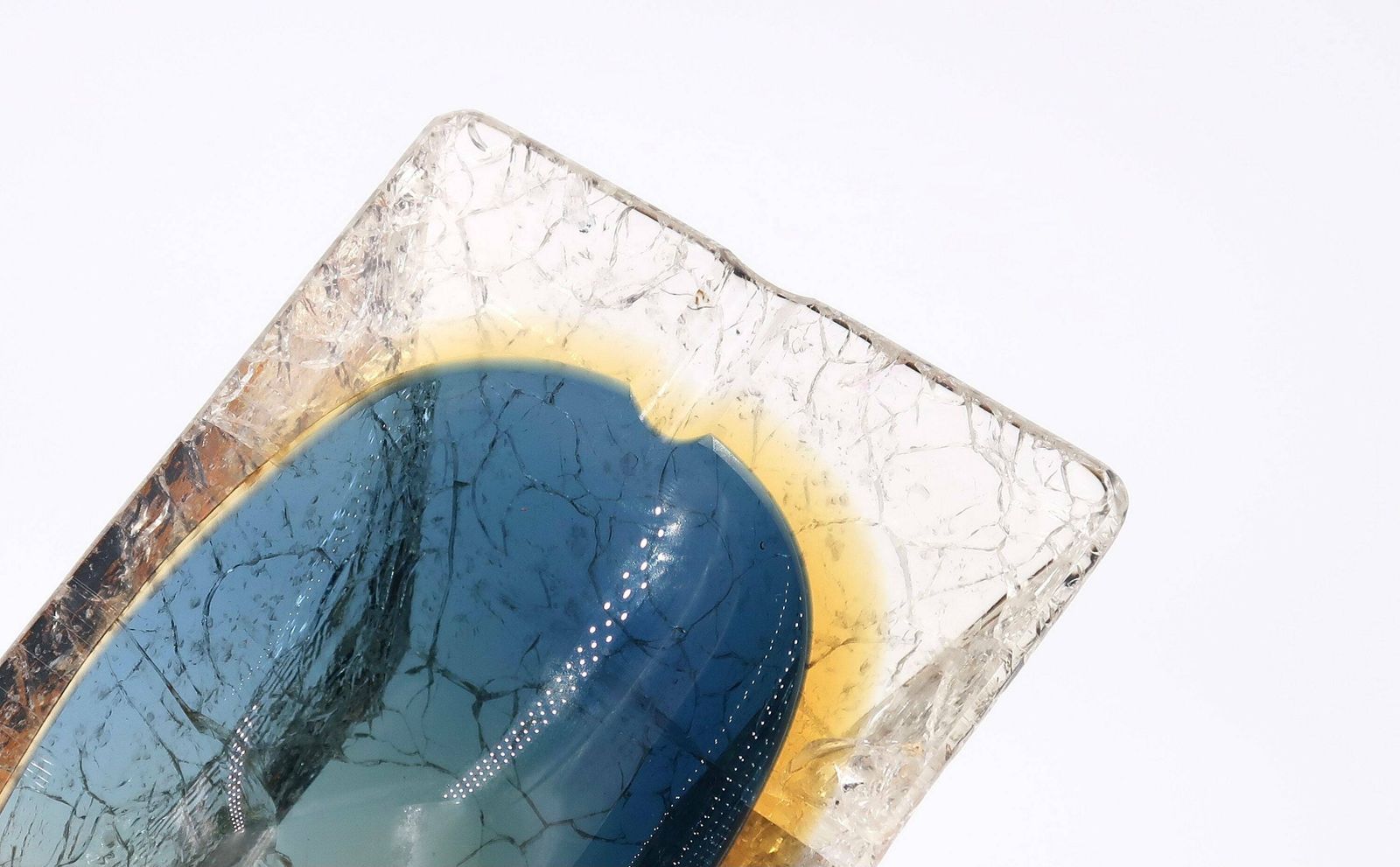 Rare Murano Cracked Glass Effects Ashtray, Mid Century Modern, 1950s / Blue, Orange photo vintage