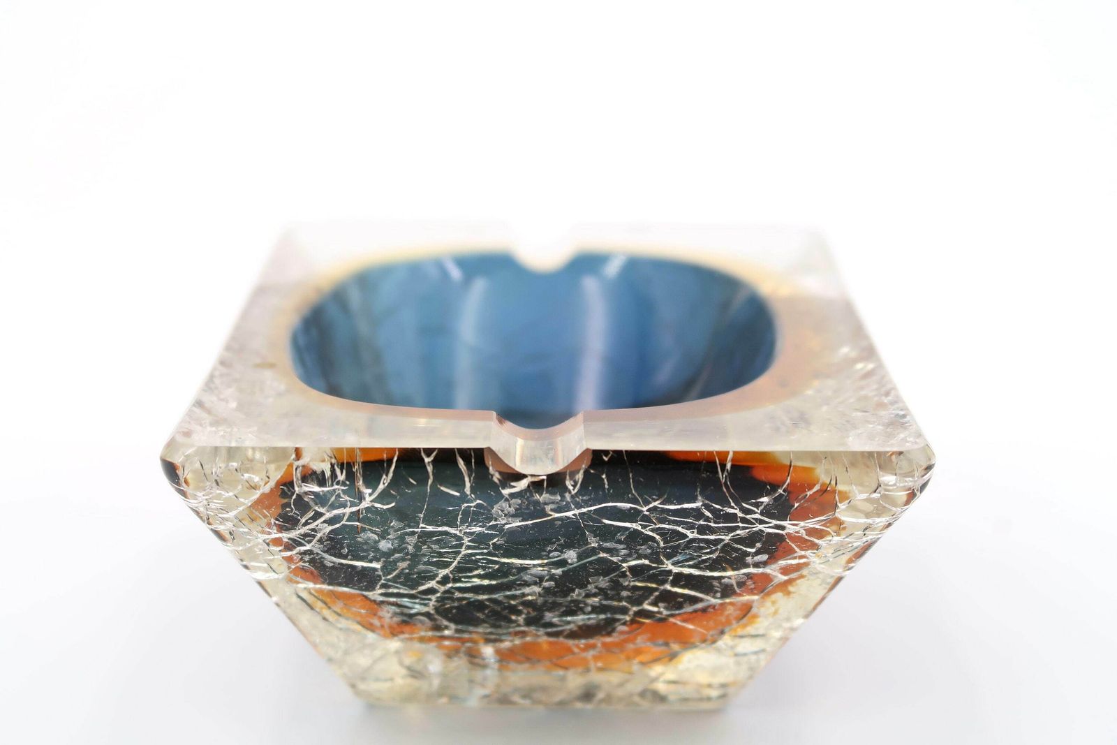 photo furniture Rare Murano Cracked Glass Effects Ashtray, Mid Century Modern, 1950s / Blue, Orange