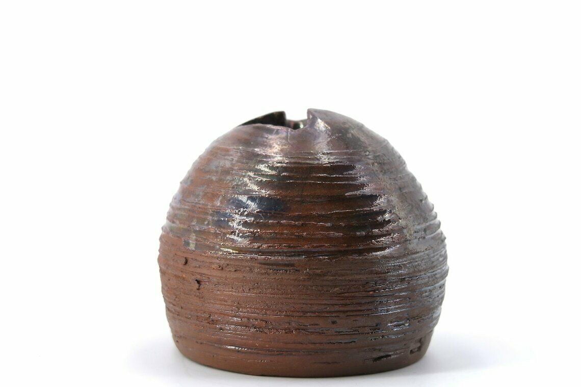 French Ceramic Signed Vase, 1970s / Brown, Wabi Sabi, Vintage, Boho Chic, Folk